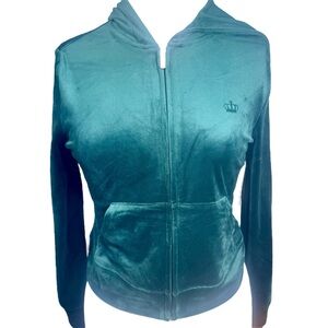 NWT Juicy Couture Pine Green Velour Women's Hoodie Jacket w/Bling detail on back